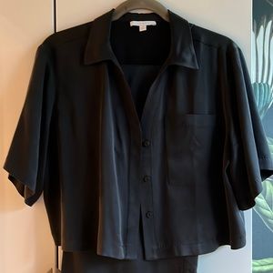 Lunya Washable Silk High Rise Pant Set PJs in black